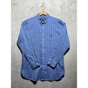 Chaps Easy Care Twill Mens Small Blue Plaid Long Sleeved Button Down Shirt